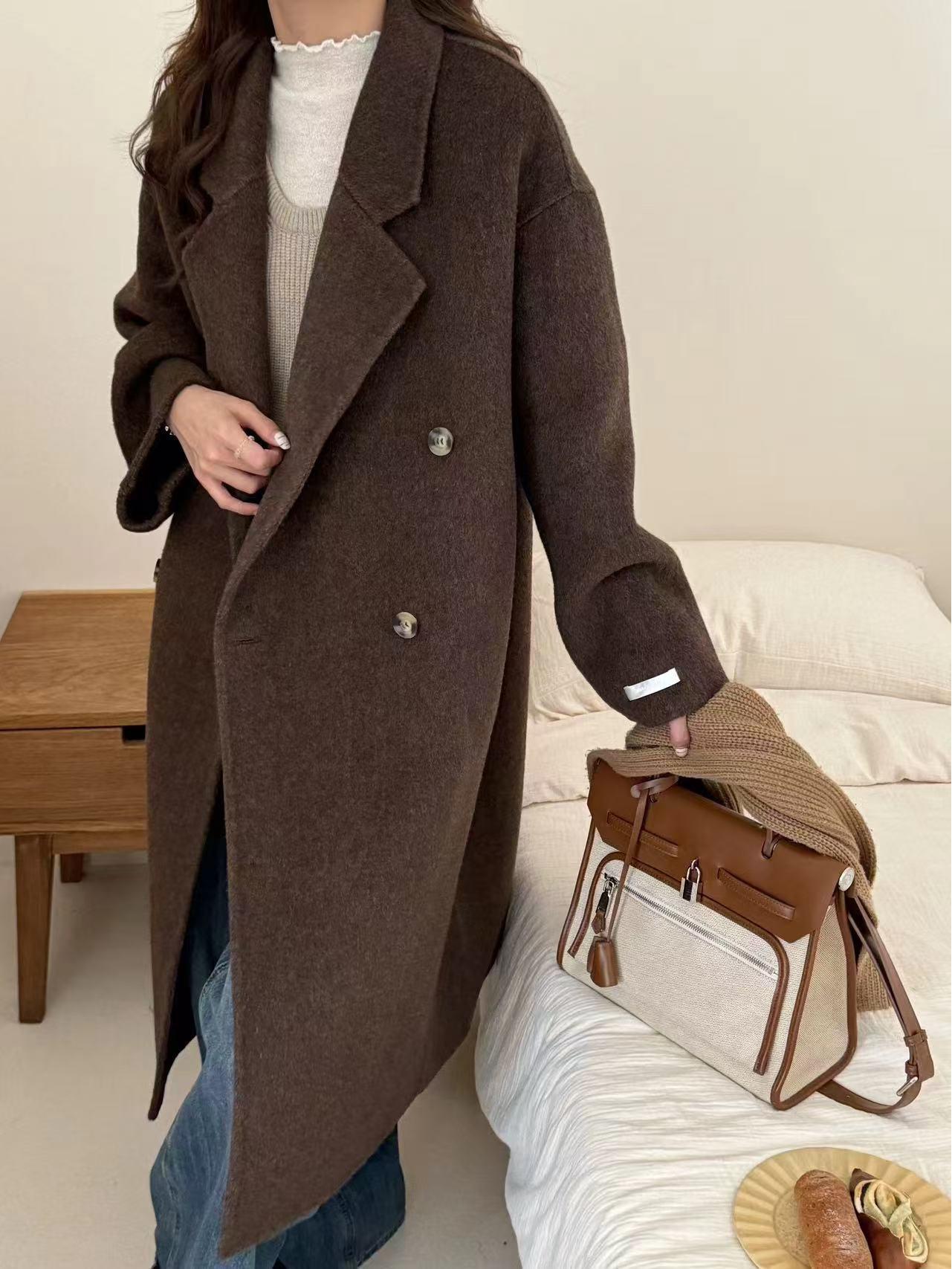 

2025 High-End Hand-Sewn Double-Faced Wool Coat for Women: Elegant & Versatile Autumn/Winter Style Small