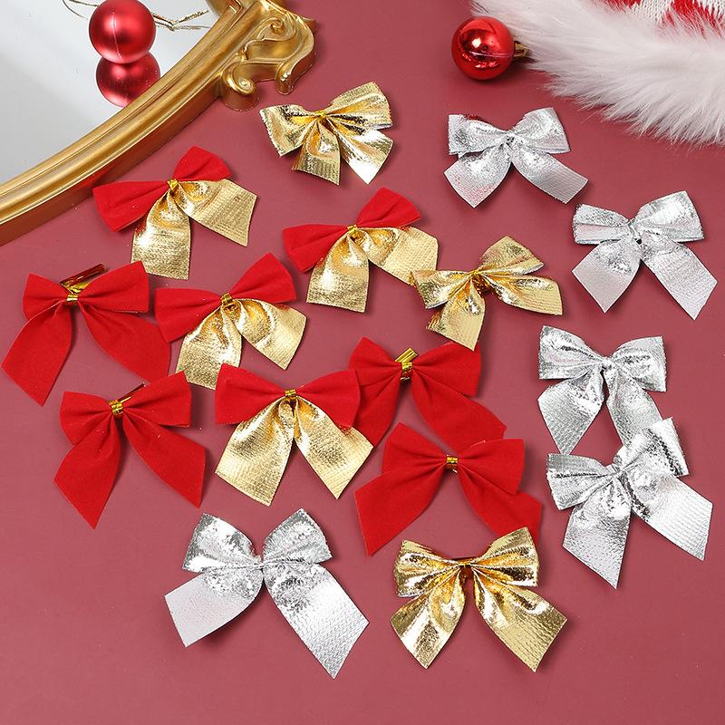 Christmas Bow Tie 12/24PC Delicate Bowknot Xmas Tree Pendant Ornaments for Home Mini Bowknot  2025 Navidad New Year Party Decora