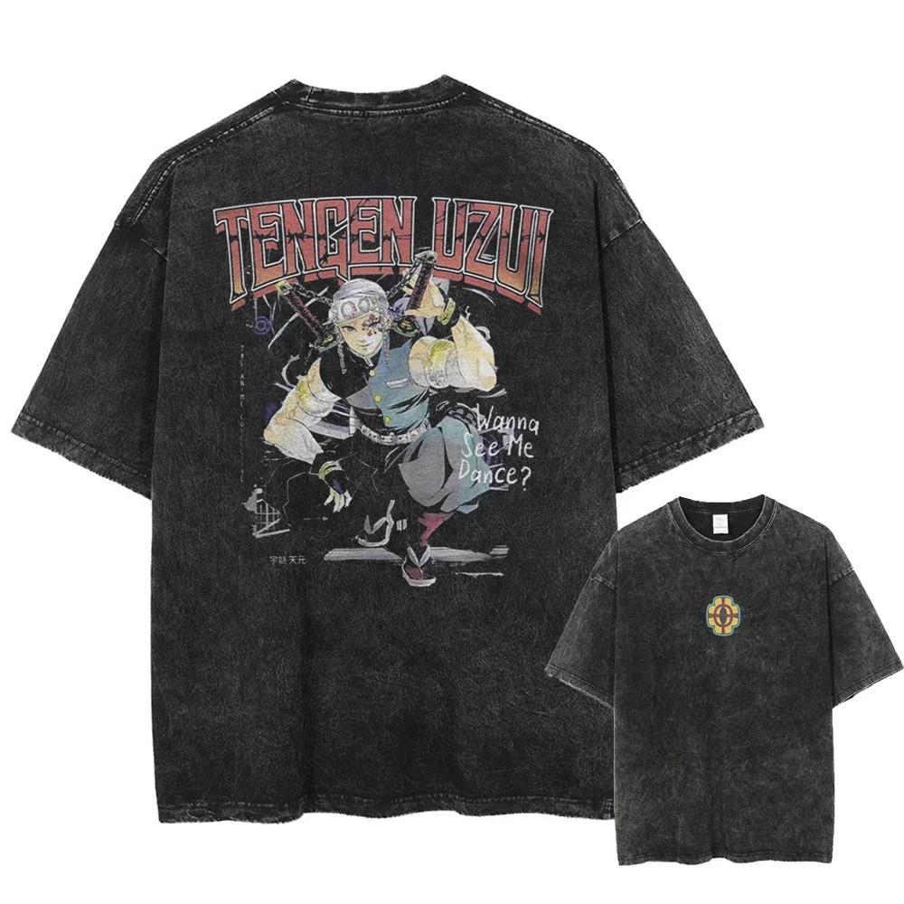 Demon Slayer TShirt Oversized Anime Vintage Washed Tee Cotton S3XL Unisex