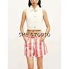 Summer New Women Clothes French Style Design Sense Pocket Decoration Cotton Stripe High Waist Loose Shorts 6147115
