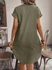 Summer New Solid Color V-Neck Button Loose Casual Dress