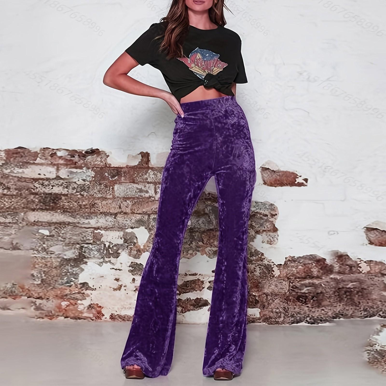 

Весенне-осенние женские брюки, новые брюки Micro La, женские бархатные повседневные широкие брюки с высокой талией золотого цвета S фиолетовый