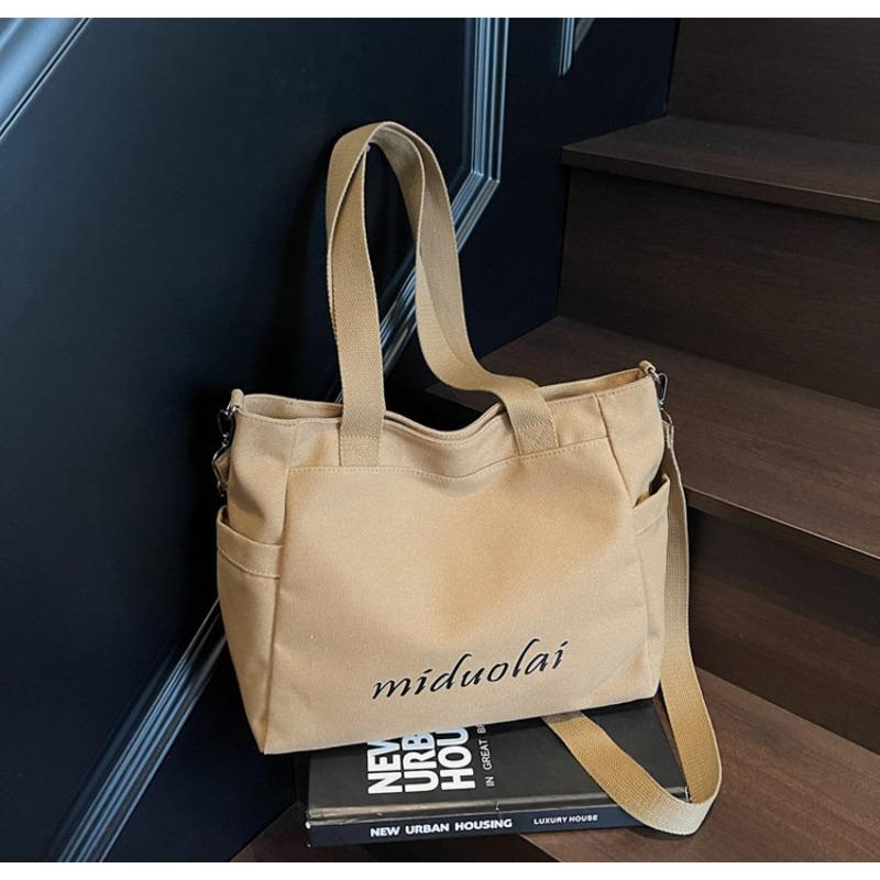 Simple canvas tote bag women's leisure large-capacity shoulder tote bag versatile class commuter messenger bag
