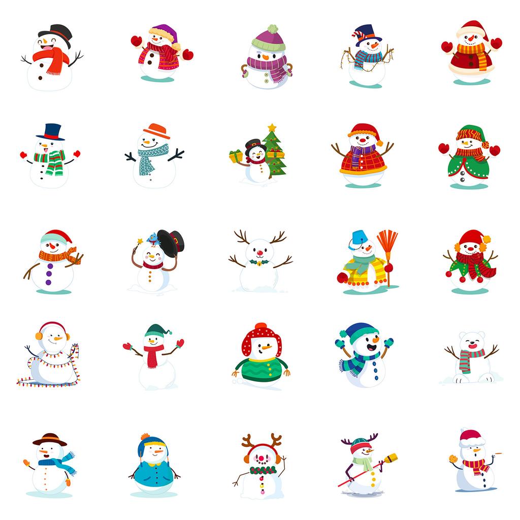 50 Snowman Stickers Cartoon Holiday Decoration Scene Setup Stickers