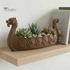 Modern Home Garden Decor Viking Longship Planter Pot, Dragon Boat Indoor Plant Holder for Cacti Creative Resin Air Plants, Rustic Nordic Ship