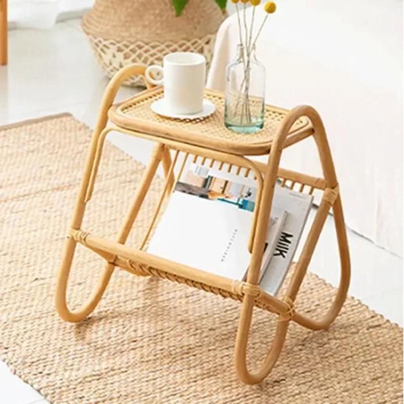 Rattan Small Square Table Solid Wood Coffee Table Ash Wood Minimalist Table Japanese Side 2025 New Coffee Muebles