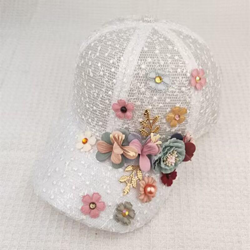 

Элегантная сетчатая кепка с цветочной вышивкой для женщин - легкая дышащая регулируемая бейсболка с искусственным жемчугом Adjustable белый