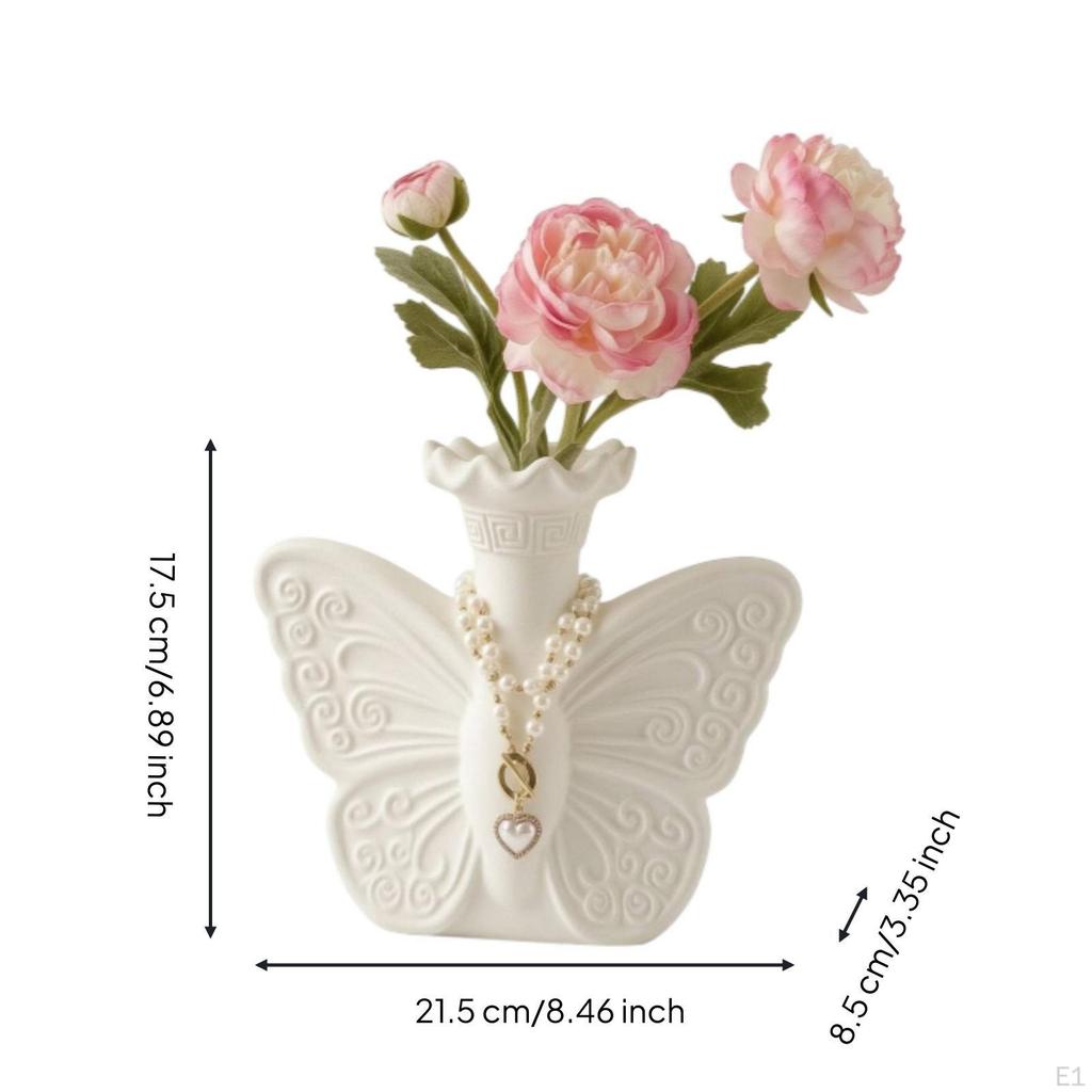 Butterfly Vase Unique with Pearl Necklace Sculptural Flower Holder for Decorators, Florists,
