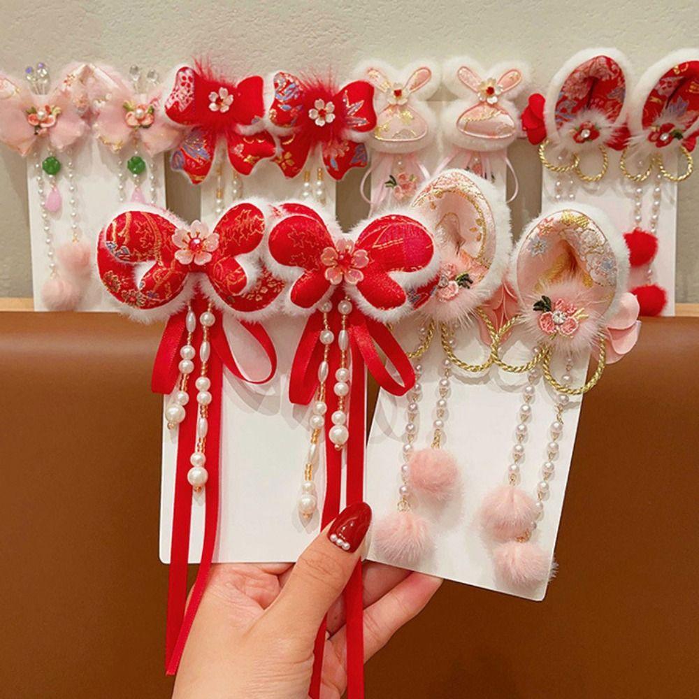 Hanfu Headwear Chinese Style Red Barrettes Tang Suit Ancient Style Hair Clip  Girls