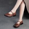 Johnature Genuine Leather Women's Shoes Belt Buckle Simple Solid Color Versatile Round Toe Low Heel Pumps