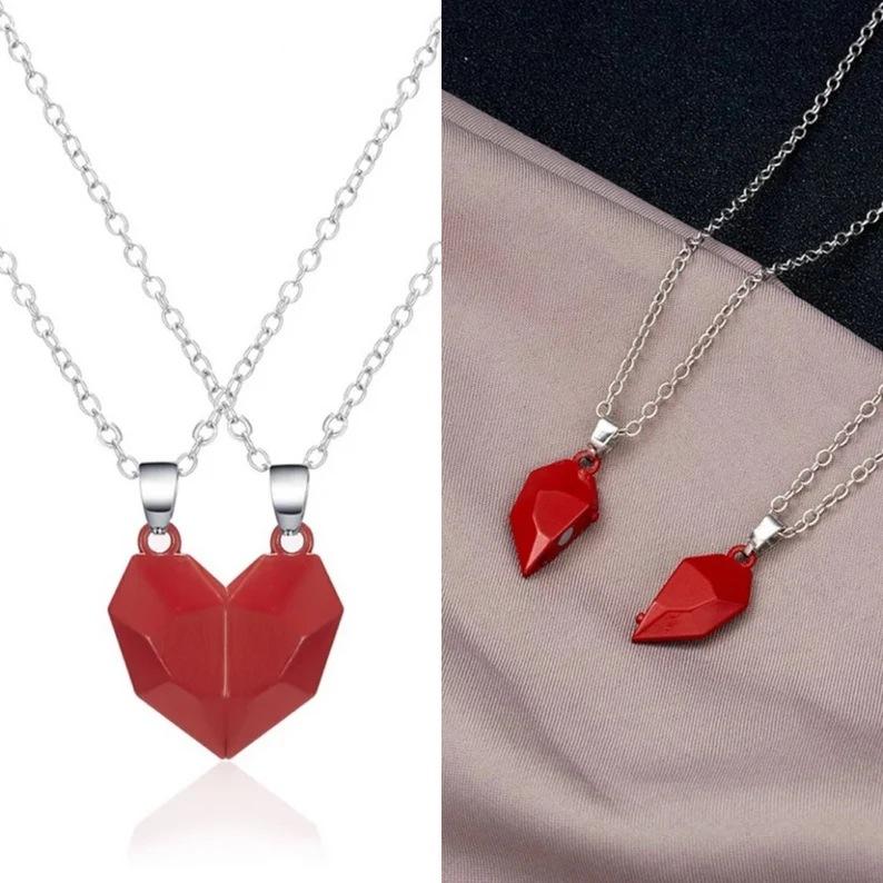 , couple's love item, magnet necklace, wishing stone pendant, heartbroken collarbone chain, heart-shaped necklace.