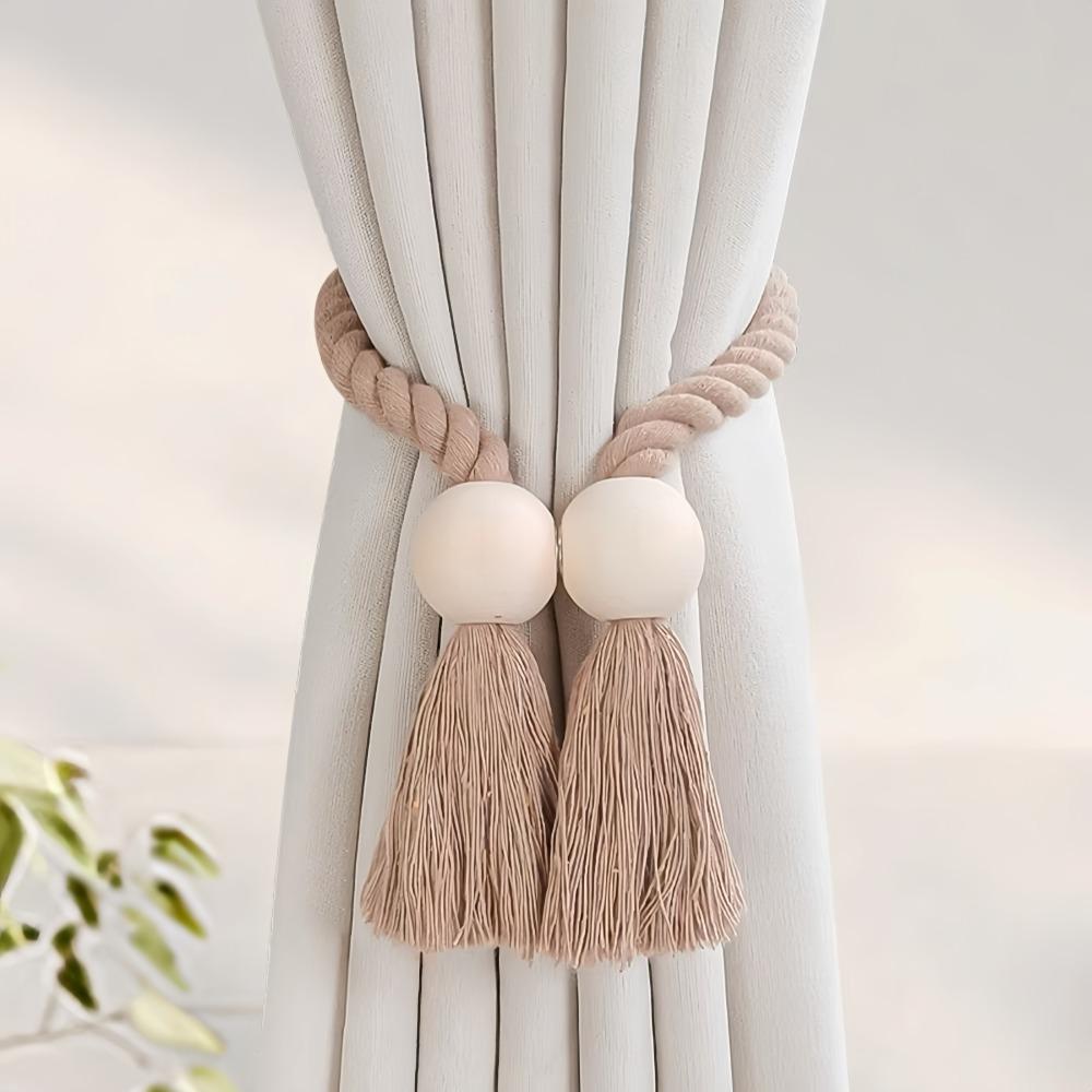 Solid Wood Curtain Tieback Hand-woven Window Curtain Buckles Curtain Rope Holders Living Room