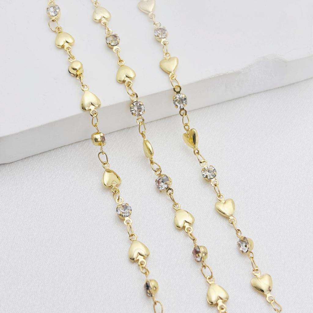 14K Gold-Filled Peach Heart & Butterfly Rhinestone Chain for DIY Jewelry: Bracelet, Necklace & Hair Accessories