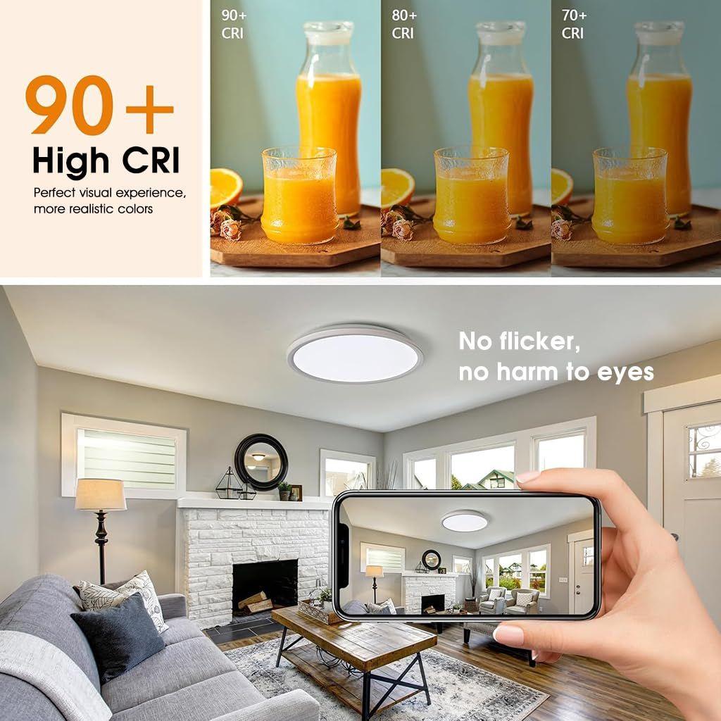 LED Ceiling Light with Remote Control,Dimmable 24 W 3-Color Ceiling Light with Dim Night Light 1800k Warm,Round Flush LED Ceiling Lights (White)