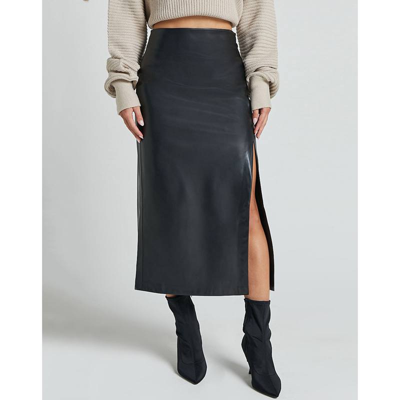 Women Pencil Skirt Autumn and Winter PU Leather Slim Bag Hip Skirt Leather Skirt