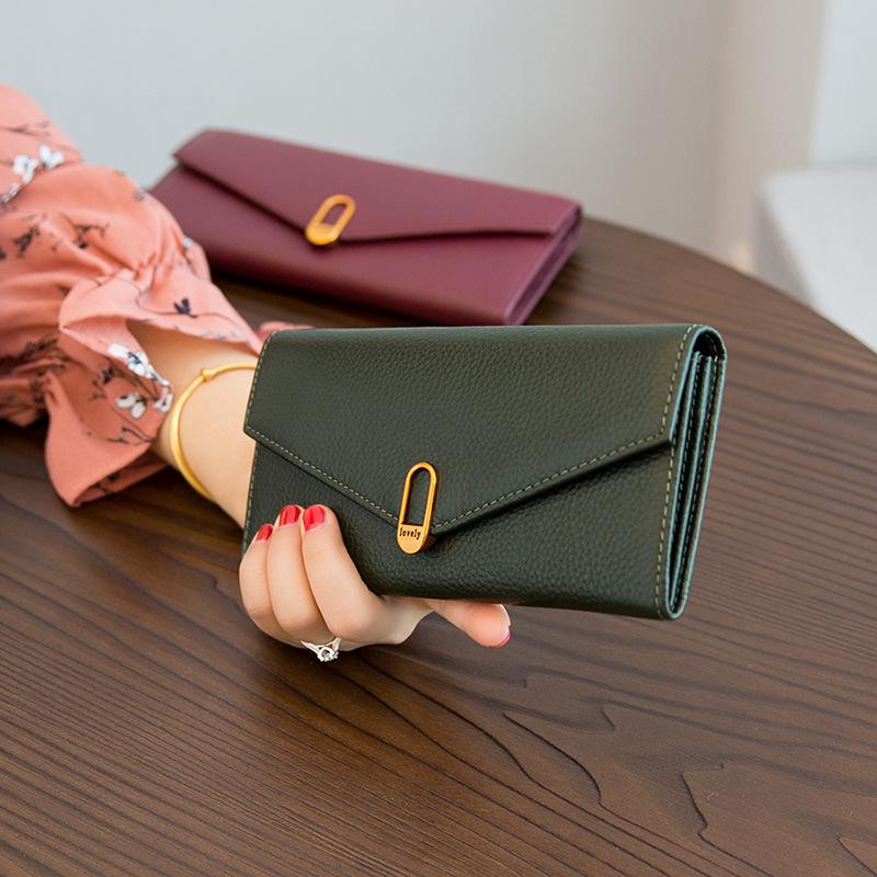 Ekte skinn lange damelommebøker Myk 100% kalveskinn konvoluttlommebok for damer Mote Hasp-veske Clutchveske Merket Billfold