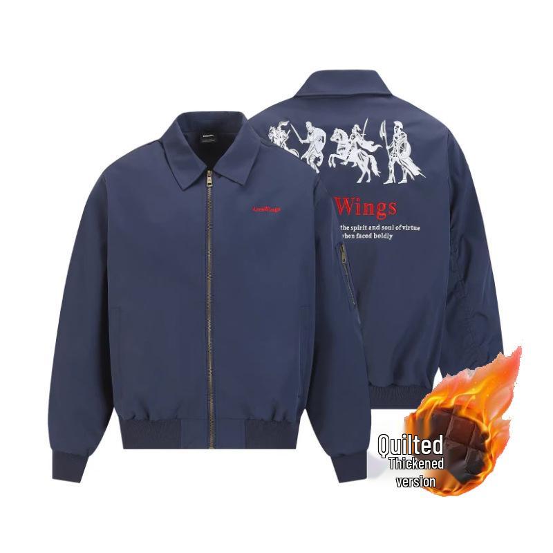 

American Retro Spartan Lapel Flight Jacket - Men s Autumn Outerwear M темно-синього кольору