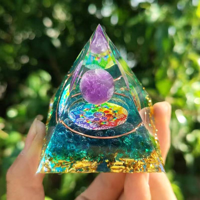 Energy Pyramid Reiki Natural Amethyst Ball Healing Crystals Chakra Tool Ornaments Resin Stones Craft Kids Gift Pyramid