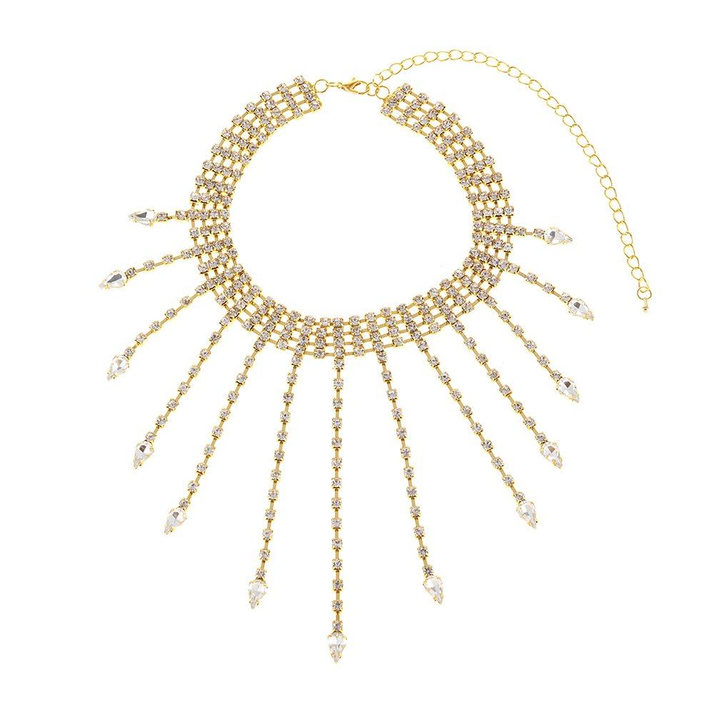 Geometric Full Rhinestone Necklaces Korean Style Wedding Bride Jewelry Tassel Necklaces  Wedding