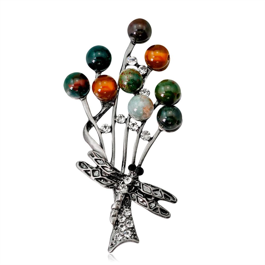 Fashion Creative Tree Shaped Natural Colored Stone Brooch Simple Elegant Alloy Breastpin
