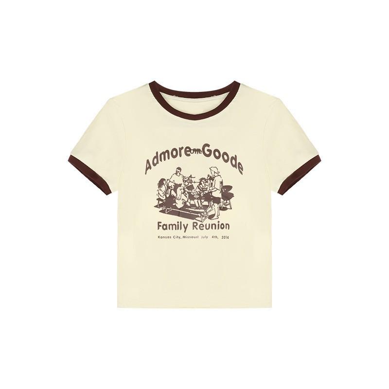 

Летняя новинка 2025 года, корейский женский хлопковый топ с короткими рукавами и ретро-принтом. L