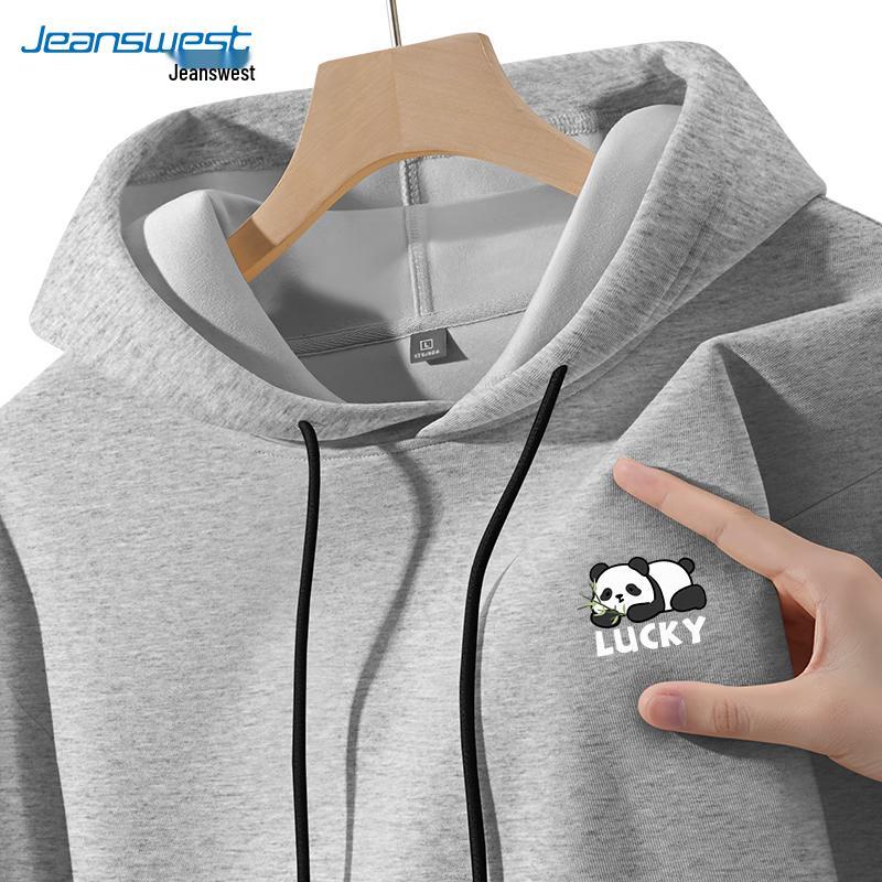 

JEANSWEST Men s Lucky Panda Print Hooded Sweatshirt 2XL