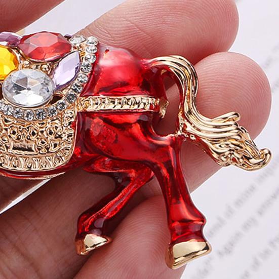 Keychain Pendant Chinese Style Rhinestones-Encrusted Oil Painting 3D Zodiac Horse Design Key Chain Metal
