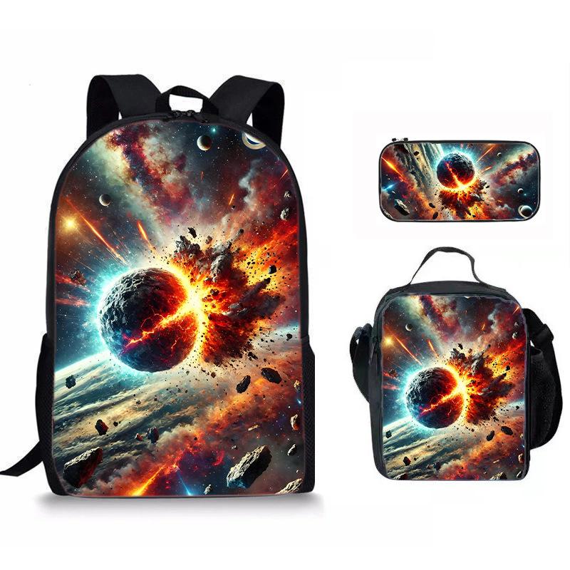 Lusso Novità Particolare Fresco Spazio pianeta Stampa 3D 3pz/Set alunno Zaini Scolastici Zaino per Laptop Zaino giornaliero Zaino per il pranzo Astuccio