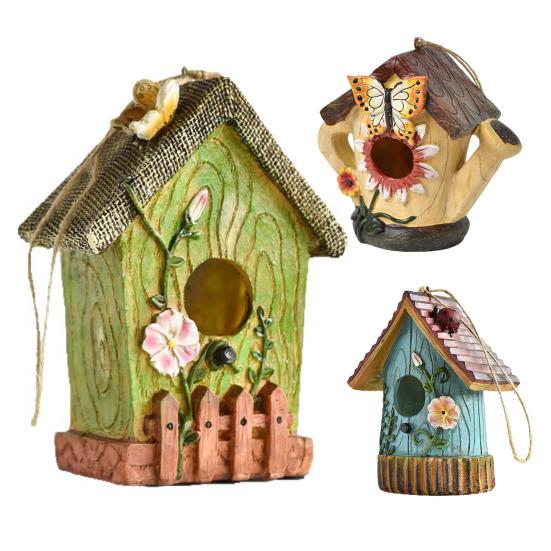 Garden Bird House Spacious Hole Hand-Painted Birdhouse Resin Waterproof Outdoor Hanging Birdhouse Sunproof for Bluebird Hummingbird Finch Cardinals