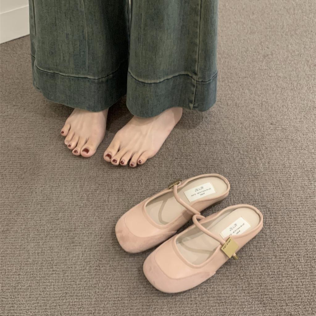 Flat-bottomed French small fragrant bag head half slippers women's shoes wear 2025 new summer Mary Jane half tray sandals