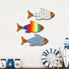 3Pcs/Set Wooden Fish Coastal Wall Art, Rustic Handcrafted Fish Wall Decor, Nautical Fish Wall Sculpture for Living Room, Beach Lake House