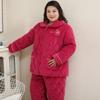 Mei Ji Yun Women's Plus Size Quilted Flannel Pajama Set - Cozy Three-Layer Design for Home Wear