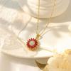 European & American Titanium Steel Cat's Eye Zircon Flower Necklace for Women - Rotating Pendant, Elegant Collarbone Chain