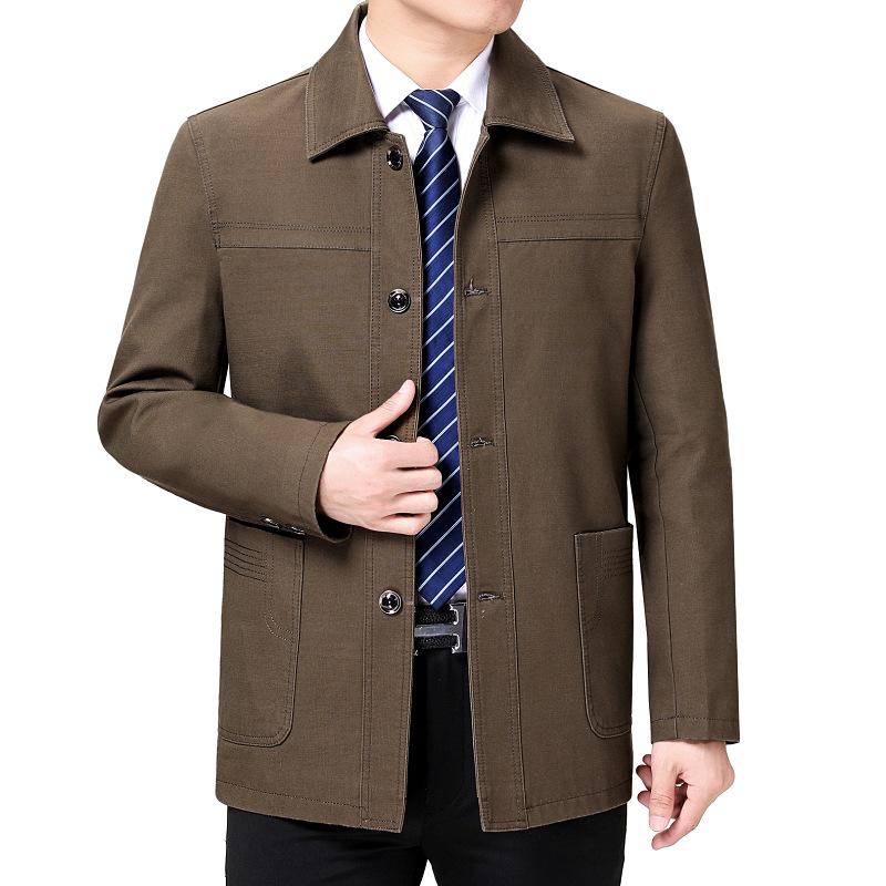 

Мужская хлопковая куртка средней длины - Весна/Осень, деловой кэжуал для мужчин среднего и пожилого возраста 5XL хаки