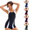 Damen Sport-Einteiler Badeanzug, Konservativ und doch Sexy Rückenfrei V-Ausschnitt Badebekleidung, Sommer Strand & Pool Badehose