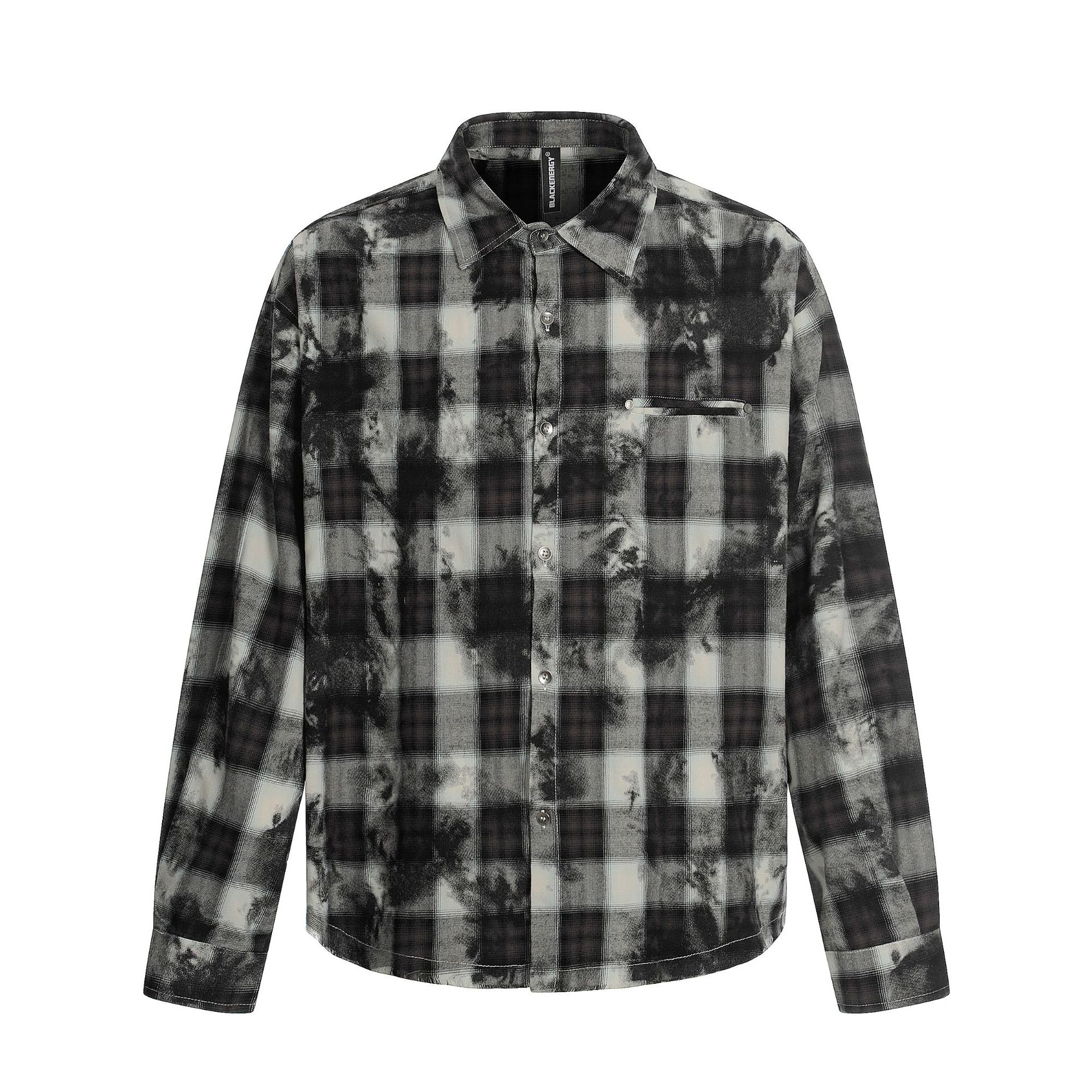 Men s new American retro trendy vintage destruction washed plaid tooling shirt long sleeves S