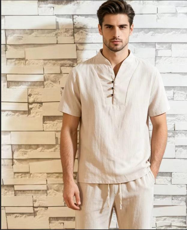 Mens Solid Casual Short Sleeve T Shirt Nine Quarter Pants Two Piece Set