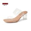 Huizhou women's shoes~ Small classic one-pedal transparent sandals Internet celebrity thick heel crystal slippers sexy high heels