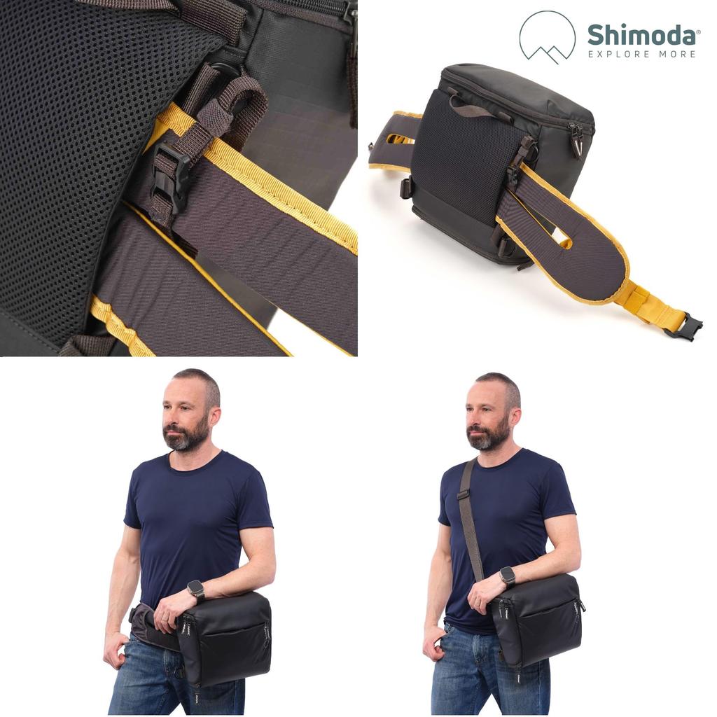 Shimoda TopLoader M Camera Shoulder Sling Top Loader Shoulder Strap Bag, Bag, Bag, Medium, Expandable, Included, Black/White V520-405
