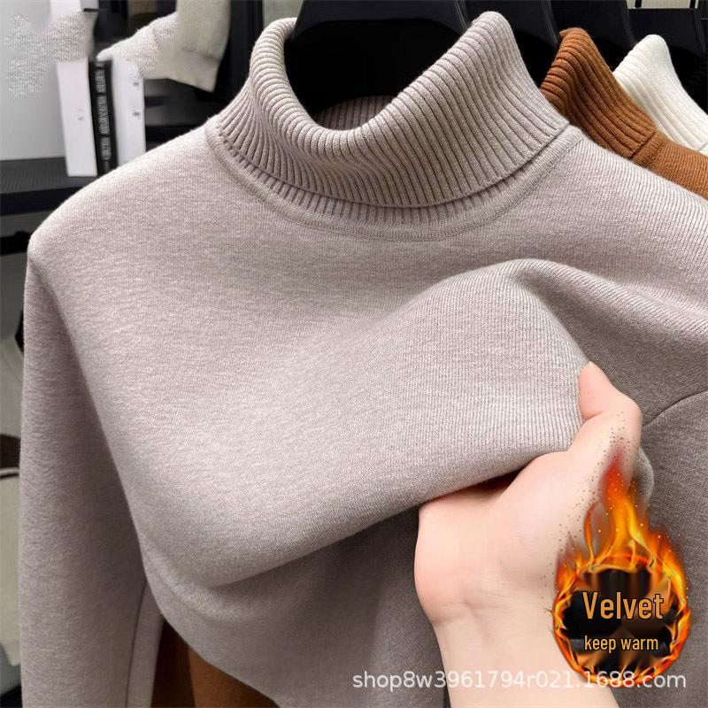 Men's Plus Size High Neck Velvet-Lined Winter Wool Base Layer Sweater