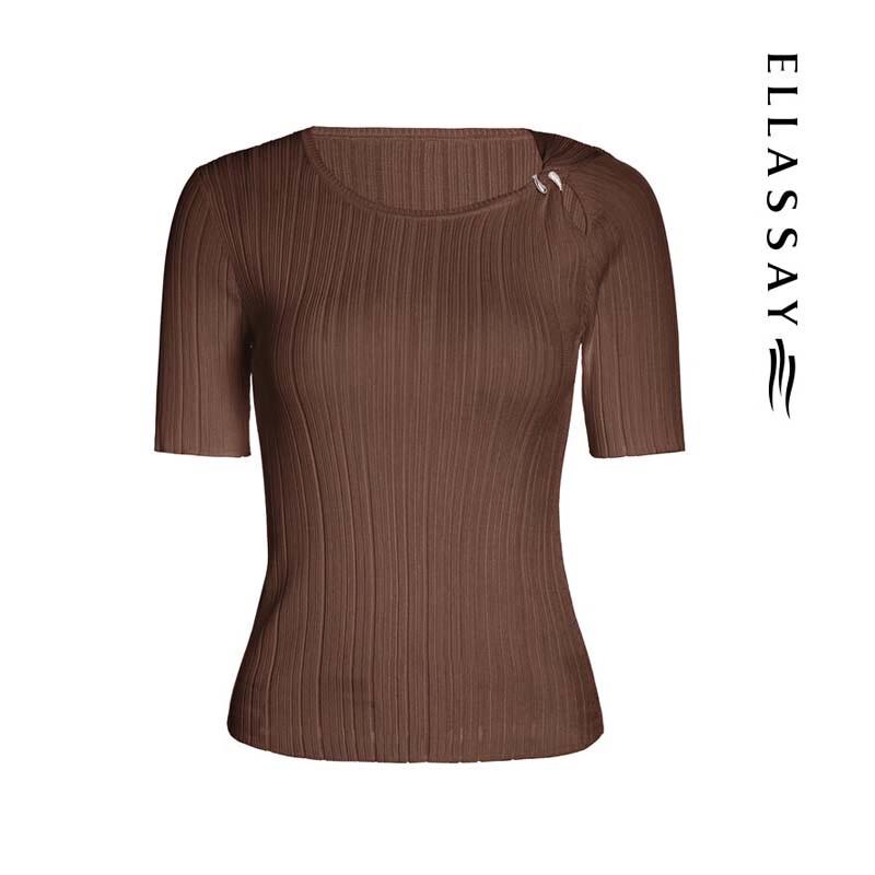 ELLASSAY Women's Slim Fit Hollow-Out Knit Top