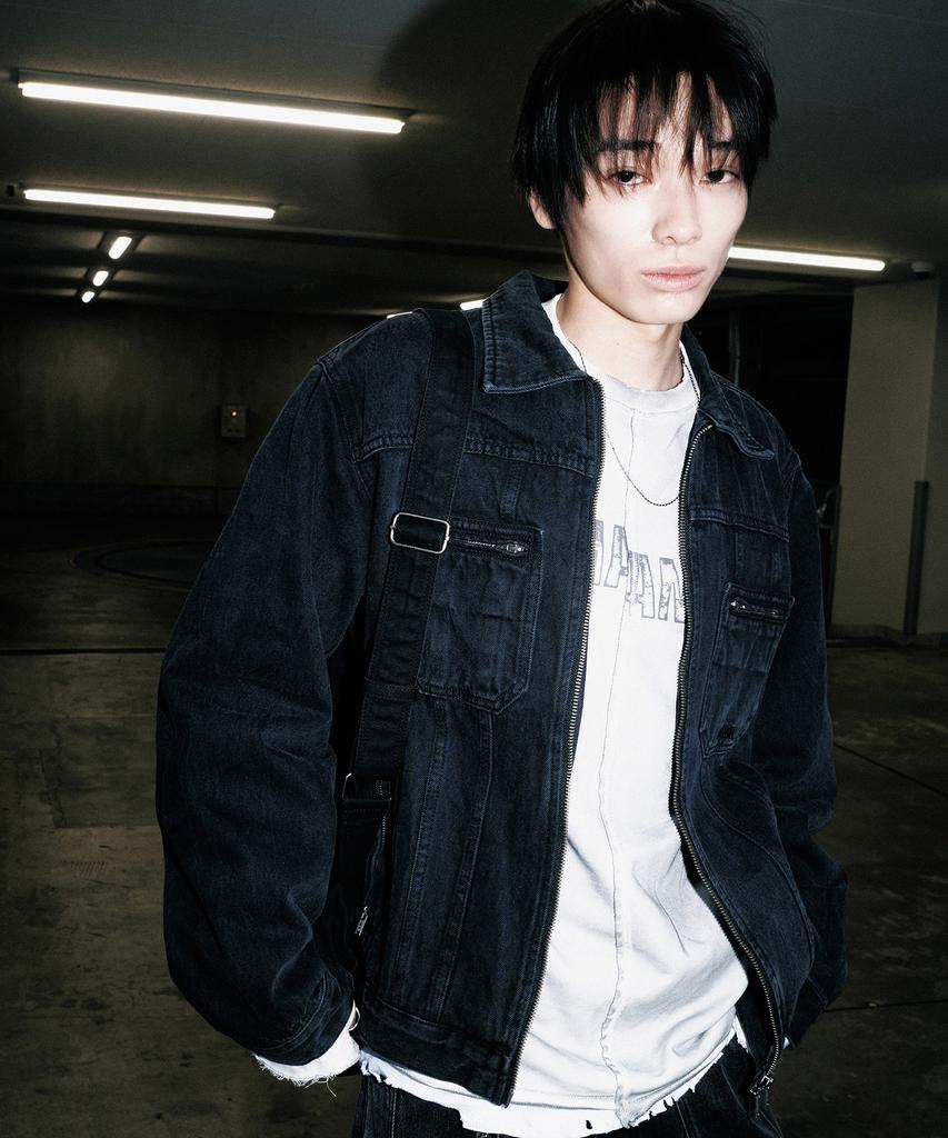 NOMANUAL Denim Trucker Zip Jacket - Washed Black