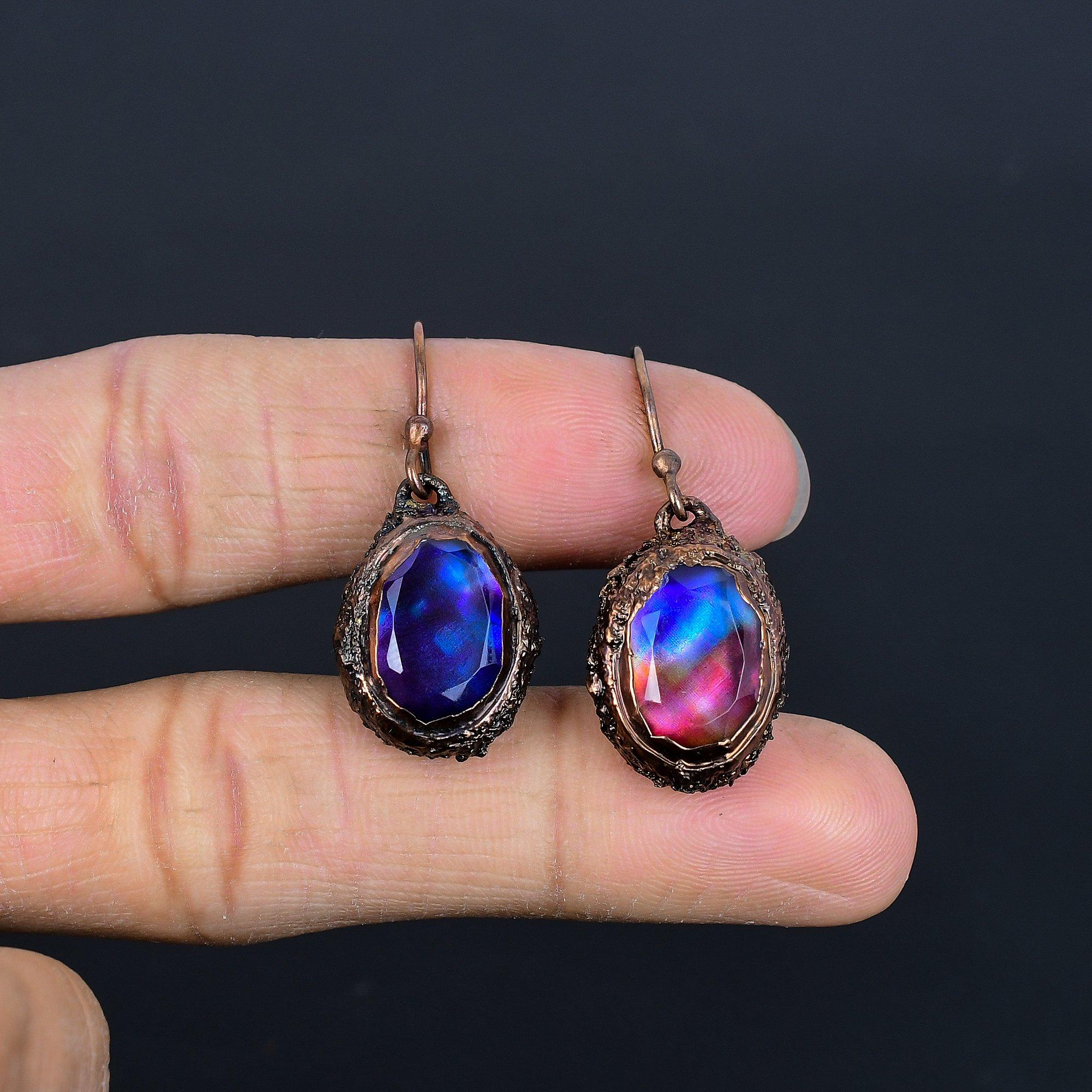 

Серьги с аммолитом, Ювелирные изделия из драгоценных камней, Медные гальваноформованные серьги ручной работы, Ювелирные изделия новейшего дизайна 2.55 Inches