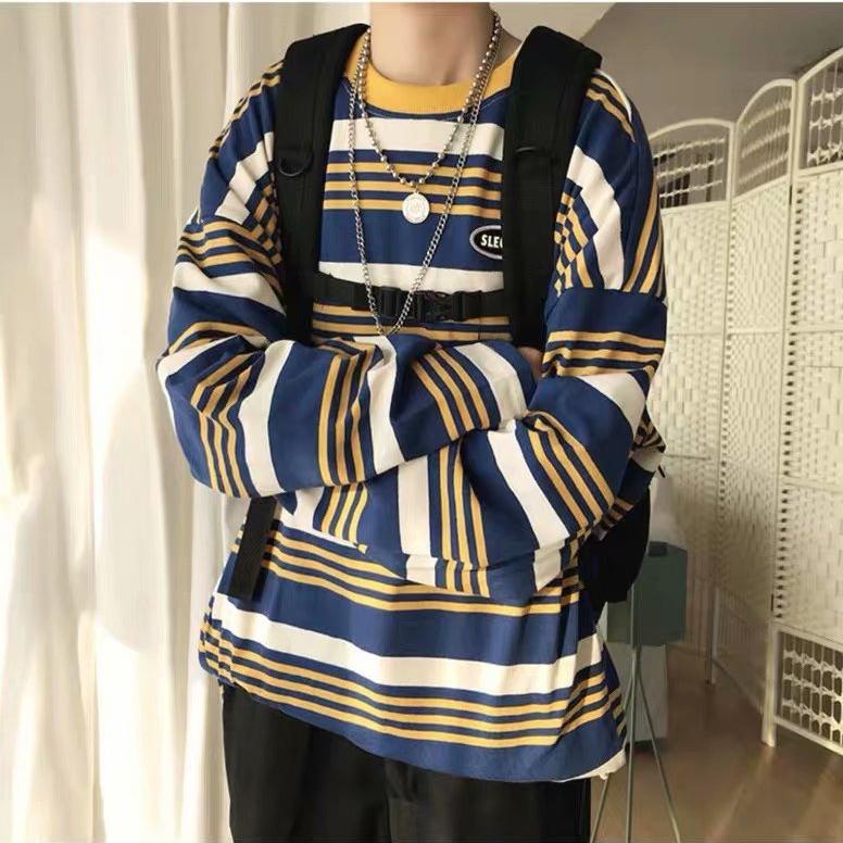 spring autumn oversized tshirt for men harajuku green stripes T Shirt men's Pullovers long sleeve y2k Tops tee hip hop streetwear