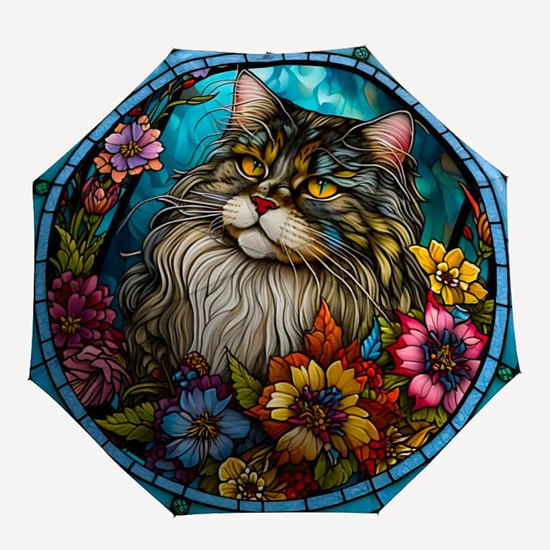 

1PC Stained Cat Art Automatic Open/close, All-Season Portable Folding Umbrella for Women & Men yy250919181