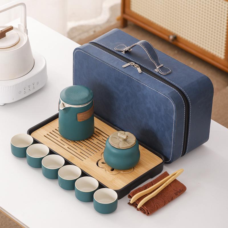 Compact Ceramic Travel Tea Set: 1 Teapot + 6 Cups for Camping or Business Gifts