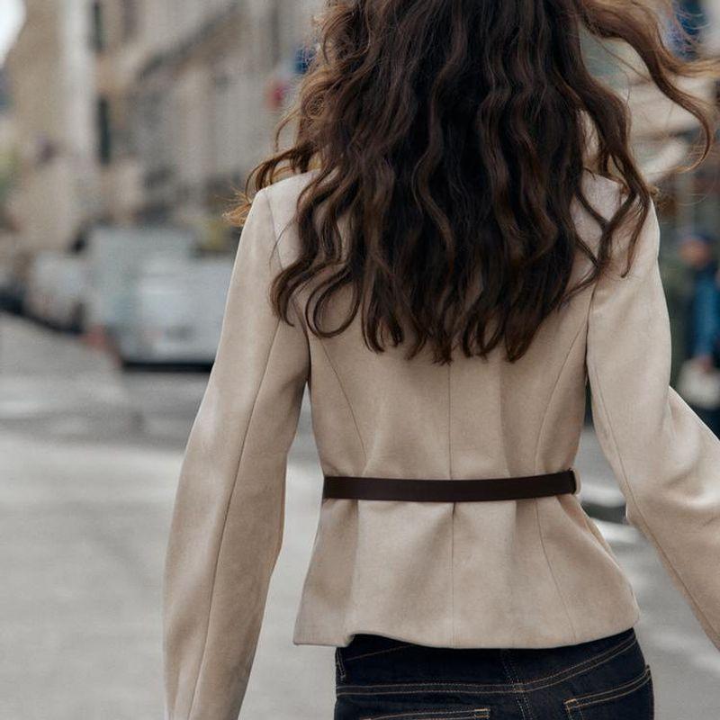 ZA Fall and Winter New Women's Clothing ZR Fashion Wind with Belt Suede Texture Effect Suit Outwear 8741260