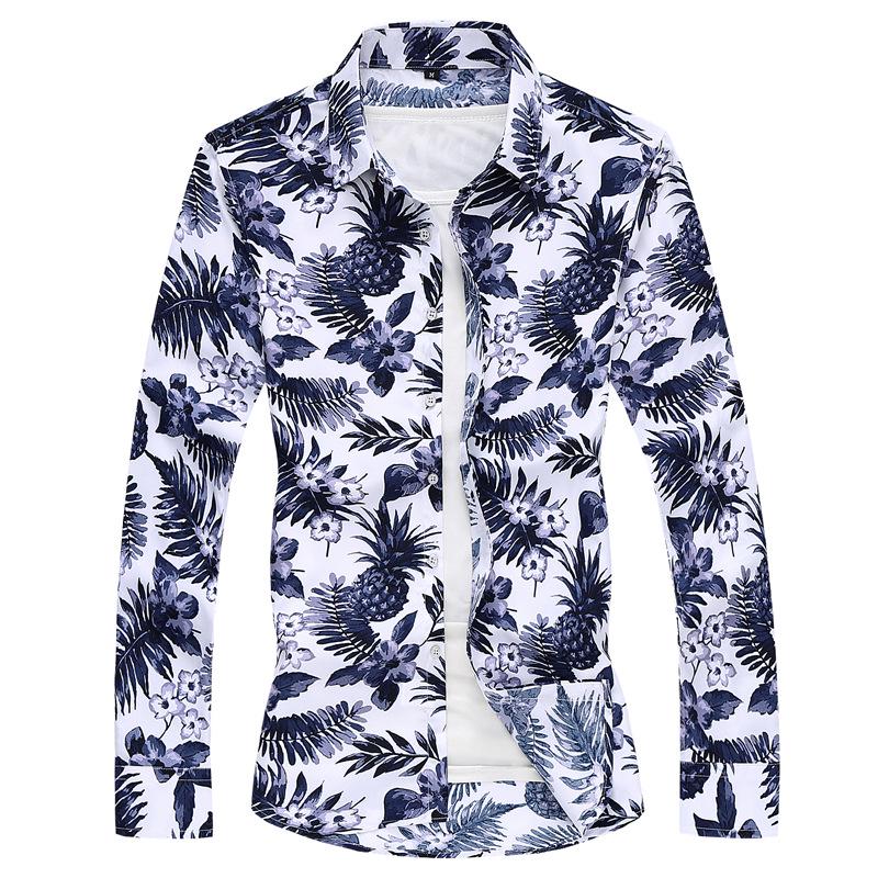 Men's Youth Floral Print Long Sleeve Shirt, Plus Size, Spring/Autumn Collection - Handsome & Casual Style