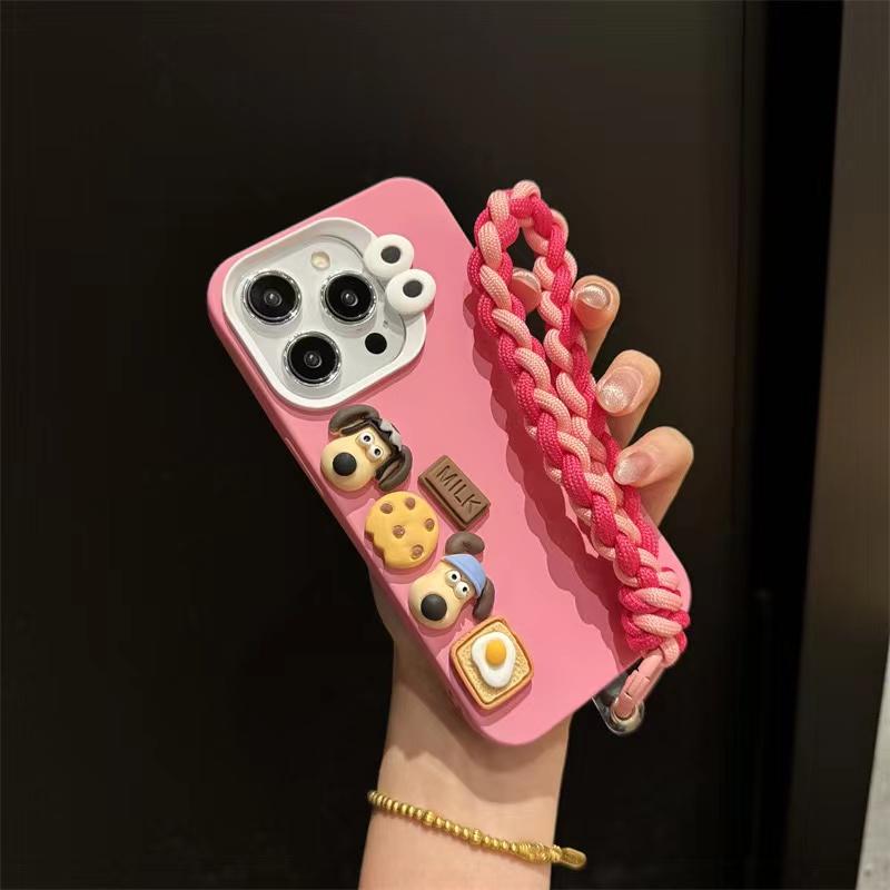 

For iPhone 15 14 Plus 13 12 11 Pro Max Phone Case 3D Cute Sausage Dog Cartoon Toy With Hand Strap Soft Cover iPhone 15 Pro Max Яскраво-рожевий