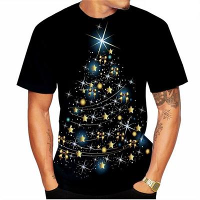 Maglietta Stampata in 3D Natale Capodanno Per Uomo Magliette Divertenti con Motivo Albero di Natale Casual Ampia Girocollo Manica Corta Top Unisex